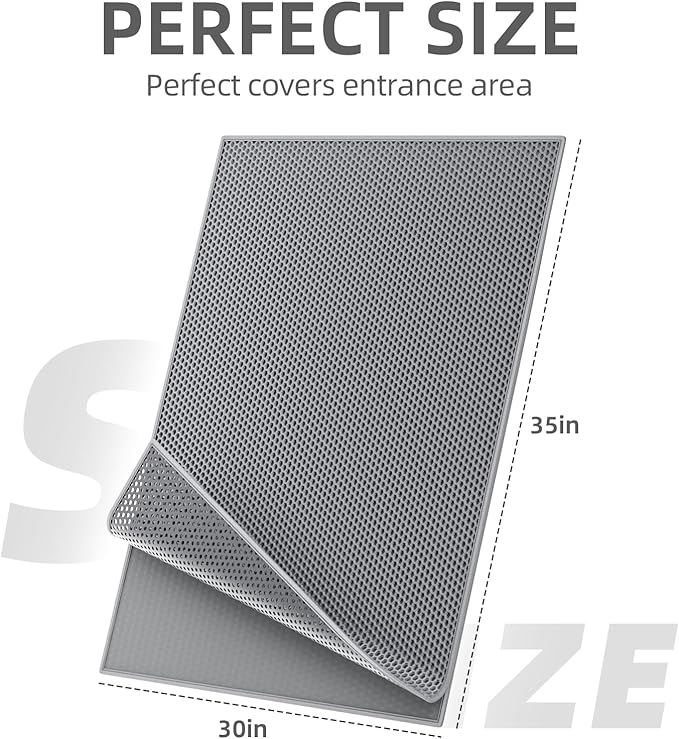ESTHELLO Cat Litter Mat Large, Cat Litter Trapping Mat, Honeycomb Double Layer Design, Easy to Clean,Washable (36’’ x 30’’ Gray)