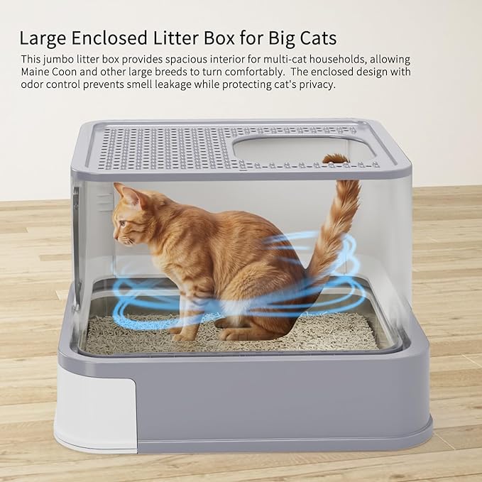 RIZZARI Stainless Steel Cat Litter Box: Large Leak-Proof Odor-Free Design - XL Gray - for Indoor Cats Pet Owners Solution