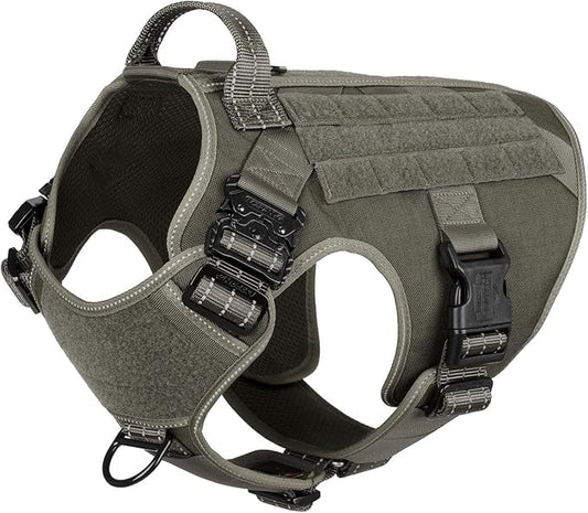 ICEFANG Tactical Dog Harness, X-Large Size,2X Metal Buckle,Working Dog MOLLE Vest with Handle,No Pulling Front Leash Clip,Hook and Loop Panel (Green,XL (Pack of 1))