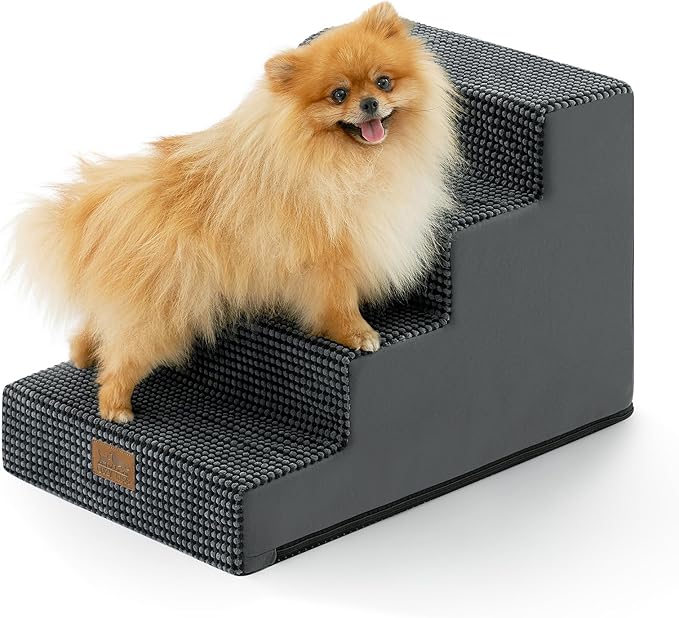 Slope Dog Stairs for Small Dogs 15.7" H, Pet Steps for Couch Sofa Chair with Washable Cover, Non-Slip Indoor Ramp for Puppy Older Cats, 4 Step, Charcoal Grey