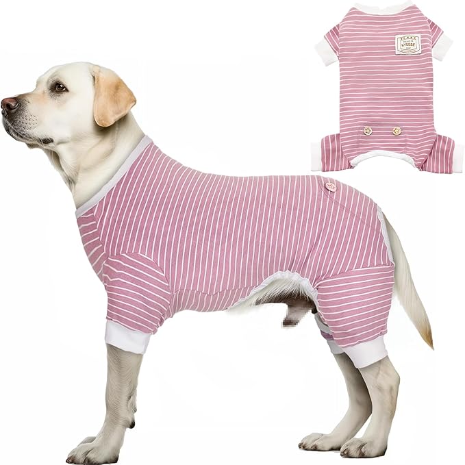 KYEESE Dog Pajamas Striped Clothes Pet PJS Lightweight Doggie Jammies 4 Legs Outfit Soft Dog Pajamas Cozy Pet Clothes Onesie Comfortable PJS for Medium Dogs Doggie Onesie,Green Striped, XX-Large