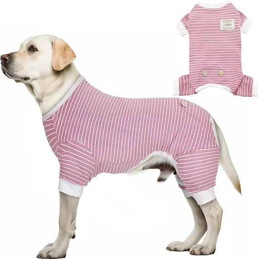 KYEESE Dog Pajamas Striped Clothes Pet PJS Lightweight Doggie Jammies 4 Legs Outfit Soft Dog Pajamas Cozy Pet Clothes Onesie Comfortable PJS for Medium Dogs Doggie Onesie,Green Striped, XX-Large