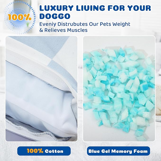 Dog Bed with Removable Washable Cover for Small Dogs Deluxe Plush Dog Crate Beds Comfy Kennel Pad Waterproof Lining and Blue Gel Memory Foam Memory Foam（Blue 30 * 20 * 4in）