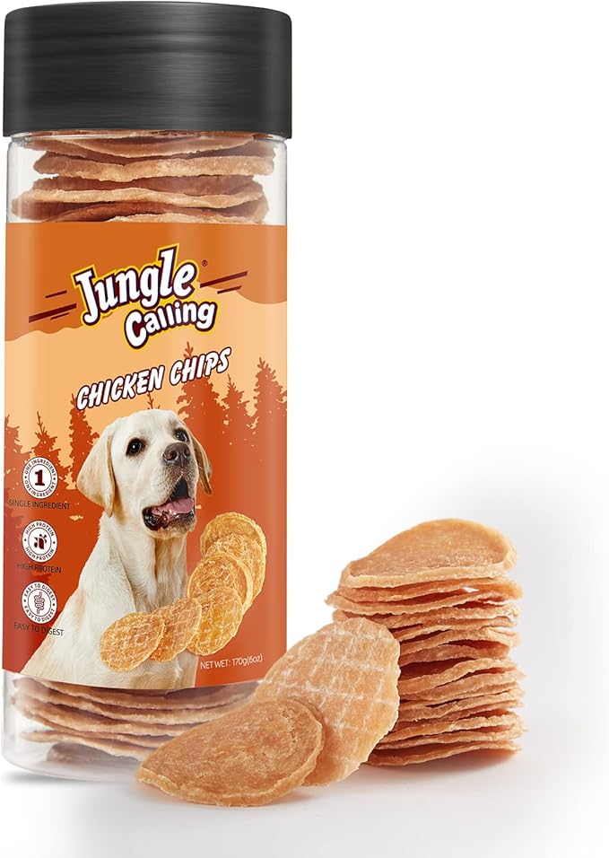 Jungle Calling Dog Treats - Single Ingredient Chicken Chips, Crunchy Jerky Training Treats for Dogs, 6 oz