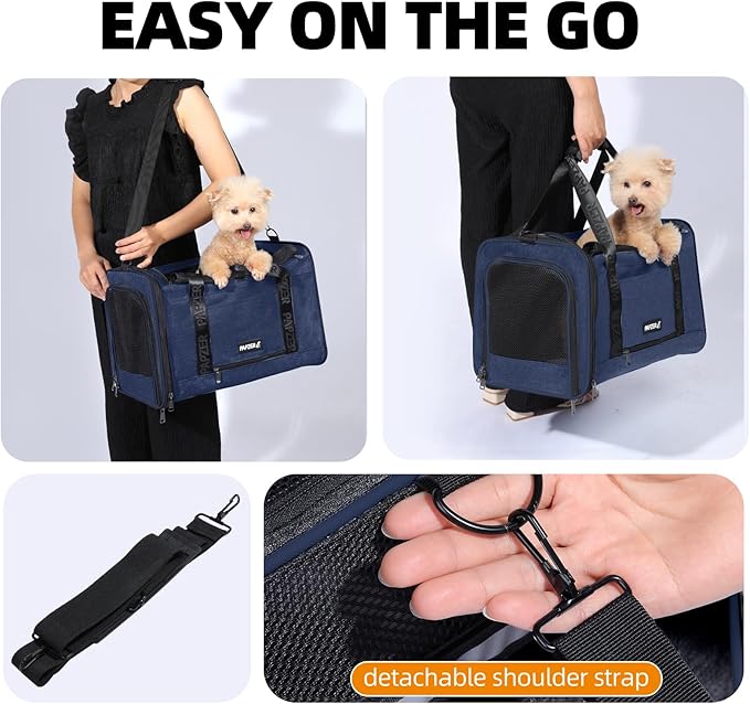 Top Load Medium Cat Carrier Privacy Curtain, American Airline Approved TSA Pet Travel Crate Suitcase Luggage Sleeve, Soft-Sided Teacup Poodle Dog Vet Bag Cage 18x11x11 Delta Under Seat Navy