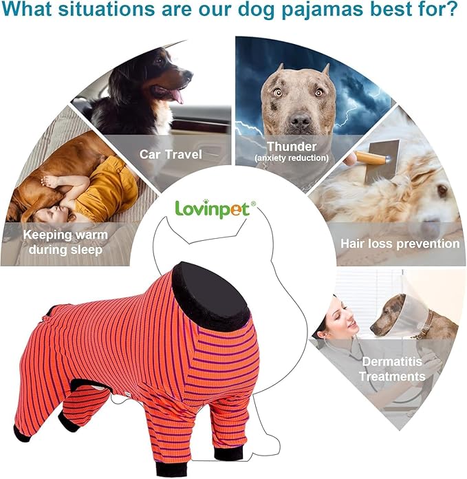 LovinPet Dog PJS Apparel for Medium Dogs, Pitbull Pure Cotton Pink Red and Purple Stripe Dog Shirt, 4-Legged Design, Full Body Coverage, Pajamas for Pitbulls, Onesies for Dogs, XL