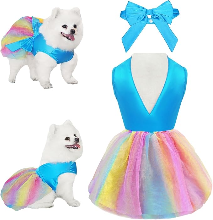 Dog Dress, Dog Silk Tulle Dress, Cute Princess Puppy Dresses with Bow, Lace Pet Birthday Party Outfit Dogs Tutu for Small Dogs, Lovely Puppy Clothes for Chihuahua Teacup Yorkie