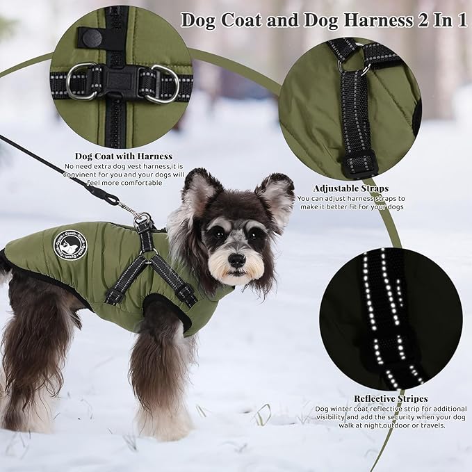 Gyuzh Dog Coat with Harness Puppy Coats Small Dog Harness Jacket Winter Waterproof Jackets for Smal Medium Large Dogs