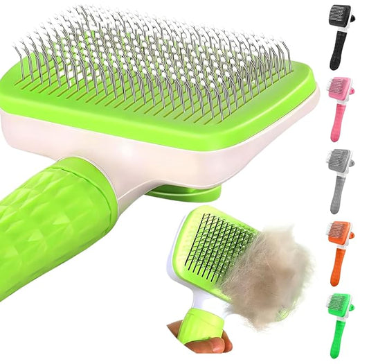 Versatile Pet Grooming Brush and Deshedding Tool - Gently Removes Loose Undercoat for Cats and Dogs, Suitable for Pet Massage (Green Light)