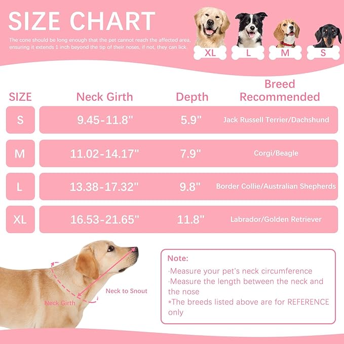 ASENKU Dog Cone Collar, Soft Adjustable Cone for Dogs to Stop Licking, Lightweight Recovery Dog Cone After Surgery, Pet E-Collar for Small, Medium & Large Dogs (Pink, XL)