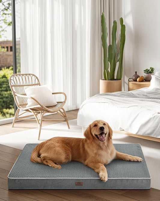 Large Dog Bed - Dog Crate Bed Orthopedic Large Sized Dog Beds,Washable & Waterproof Cover Big Plush Comfort Pet Bed Mat, Egg Crate Foam Bed