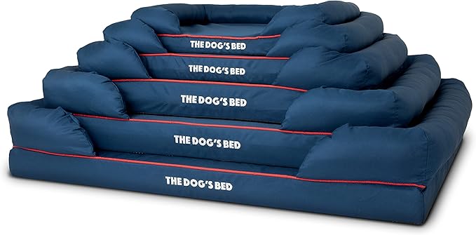 The Dog’s Bed, Medium Blue/Red 30x23.5, Memory Foam, Pain Relief: Arthritis, Hip & Elbow Dysplasia, Post Surgery, Lameness, Supportive, Calming, Waterproof Washable Cover, Veterinary Approved