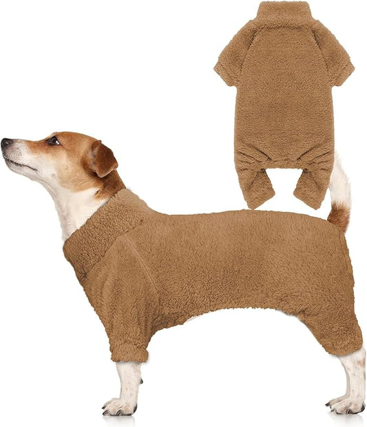 Fuzzy Dog Pajamas Turtleneck Dog Clothes Warm Soft Cozy Lightweight Dog Pjs Dog Sweaters for Large Dogs(Coffee-L)