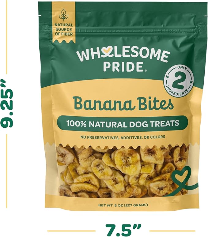 Wholesome Pride Banana Bites Dog Treats, 2 Ingredients – Bananas & Coconut Oil, Grain-Free, 8 oz