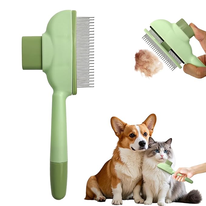 Cat Hair Brush & Dog Brush, Deshedding Brush for Long or Short Haired Pets, Removes Loose Fur, Durable Stainless Steel & ABS Design (green)
