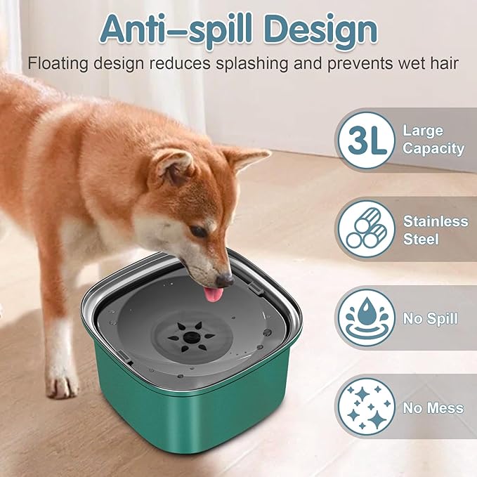 UPSKY 3L Dog Water Bowl 101oz Stainless Steel Dog Bowl No Spill Large Capacity Dog Food Water Bowl Slow Water Feeder, Spill Proof Pet Water Dispenser Vehicle Carried Travel Water Bowl for Dogs, Cats
