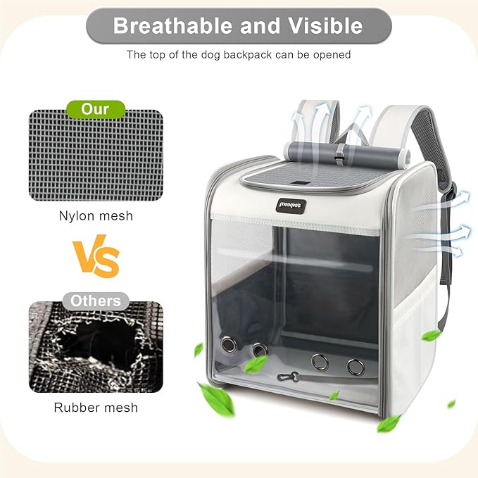 Cat Carrier Backpack, Large Pet Carrier Backpack, Cat Travel Backpack with Breathable Mesh, Cats Backpack Carrier for Small Dog Kitten Cats Carrying Bag, Pet Backpack for Hiking, Light Gray