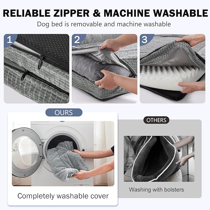 INVENHO Orthopedic Extra Large Dog Bed, XXL Waterproof Egg-Crate Memory Foam Dog Couch Bed with Washable Removable Cover, Waterproof Lining and Nonskid Bottom