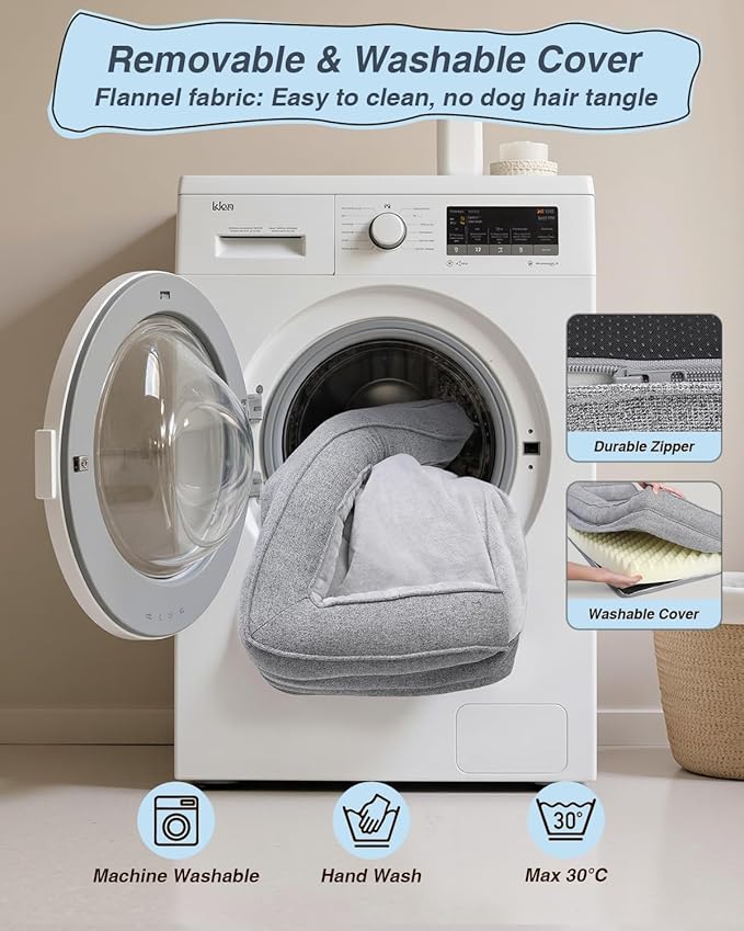 KSIIA Washable XL Dog Bed for Extra Large Dog U-Shaped Bolster Pet Couch with Removable Waterproof Cover, Non-Slip Bottom and Egg-Crate Orthopedic Foam Pet Bed, 47 x 32 Inch, Gray