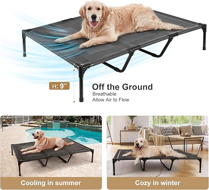 petizer 48" Elevated Dog Bed for Extra Large Dogs, Outdoor Dog Cot Bed Waterproof, Raised Cooling Pet Bed, Washable Breathable XXL Dog Bed with Supporting Bars - Up to 200 LBs, Indestructible, X-Large