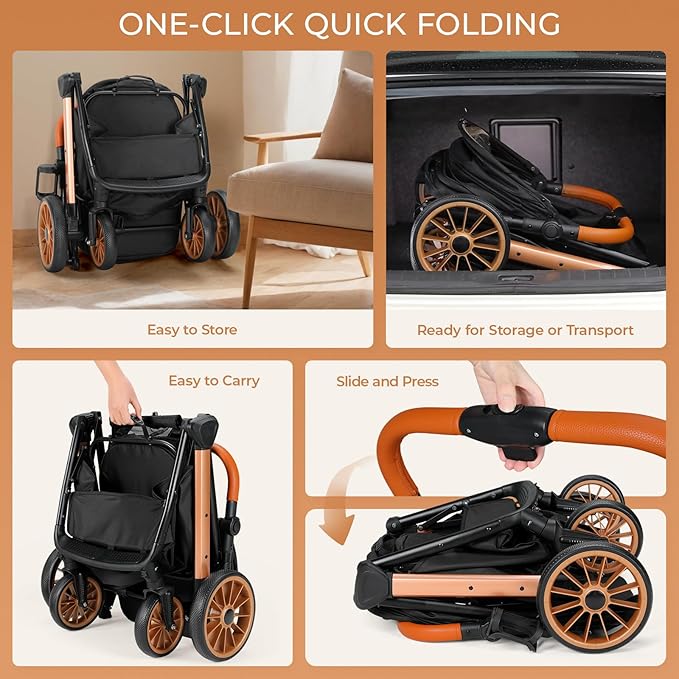 MAMIZO Foldable Dog Stroller for Medium Small Dogs Cats Up to 55 Lbs, Aluminum and Carbon Steel Frame Pet Stroller, Height-Adjustable Handle Puppy Strollers with Zipperless Design, Shock Absorbers