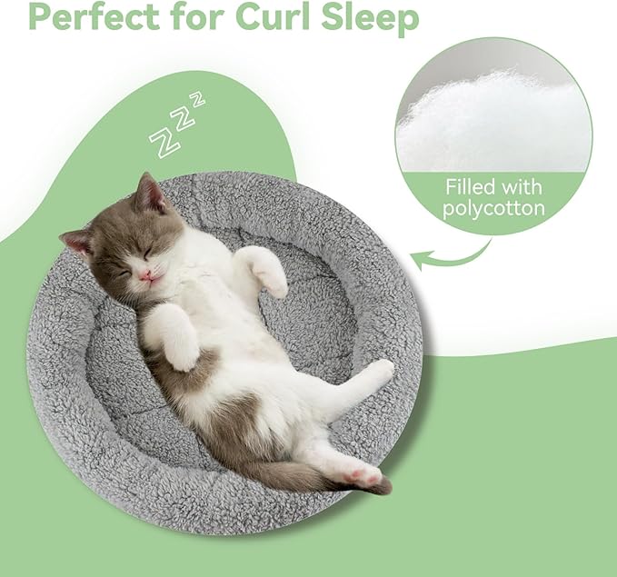 LESYPET Cat Bed for Indoor Cats, Small Pet Bed Curl Sleep Cushion with Raised Pillow Around, Non-Slip Bottom Washable Pet Beds Mat for Small Pets Rabbit Hamsters, Round Diameter 15.7"