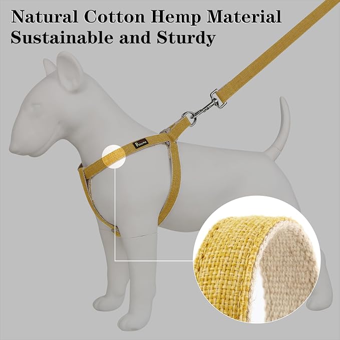 Plutus Pet Cotton Hemp Step in Dog Harness, Sustainable, Lightweight and Escape-Proof, Quick Fit Dog Harness for Puppy Small Medium and Large Dogs, Yellow, M
