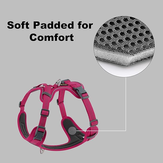 Plutus Pet No Pull Dog Harness, Release at Neck, Soft Padded, Reflective Adjustable Dog Vest Harness for Small, Medium, Large Dogs(Hot Pink, M)