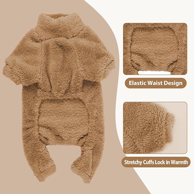 Fuzzy Pajamas Turtleneck Warm Soft Cozy Lightweight Dog Pjs Sweaters for Small Dogs (Coffee-S)
