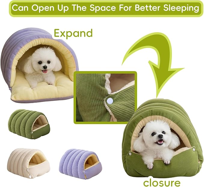 Cutypet Winter Cave, Cutypet Cat Winter Cave, Cute Cat Beds for Indoor Cats, Disassembled Design for Easier Cleaning, with Hair Remover, Suitable for Cats and Small Dogs (Purple+Beige, Large)