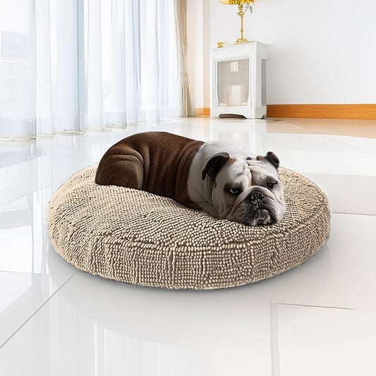 Muddy Mat® Cloud K-9 Bed for Dogs & Cats, Soft & Relaxing Donut Dog Bed, Chenille Material, Removable Cover, Washable & Dryer Safe–Beige Small(25'x25')