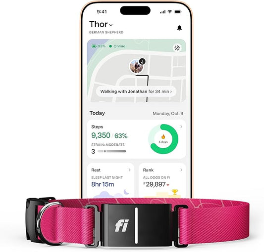 New Fi Series 3+ Smart Dog Tracker Collar – AI GPS for Dogs, Health & Behavior Monitor, Virtual Fence, Escape Alerts, Waterproof, Apple Watch Compatible [12Mo Membership Included] (Pink, Medium)