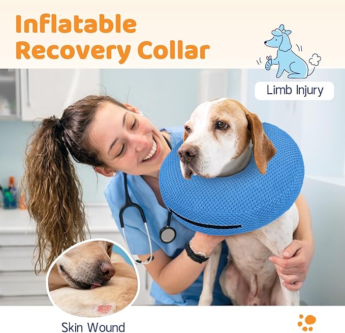 Supet Inflatable Dog Cone Collar for Dogs to Stop Licking, Dog Donut Collar After Surgery, Soft Pet Cone for Small Medium Large Dogs Blue 02 XXL
