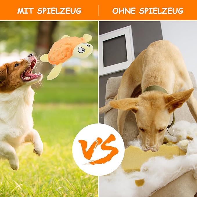 Squeaky Sea Turtle Plush Dog Toy - Durable, No Stuffing, Interactive Chew Toy for Small Dogs - Relieve Anxiety, Teething, and Keep Them Busy for Puppy(Orange)