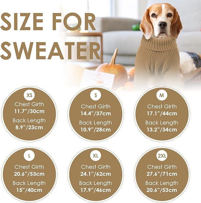 SUNFURA Dog Sweater Large Size Dog, XXL Pet Sweaters for Extra Large Dogs, Doggy Warm Turtleneck Christmas Sweatshirt Cold Weather Knit Pullover for Golden Retriever, Camel XXL