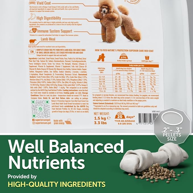 Nature's Protection Superior Care Grain-Free Dry Dog Food - High Protein, Coat Shine Dog Food for Small Breeds Red Coated Adult Dogs, Fresh Pet Meal, Lamb, 3.3 lb