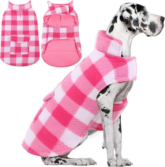 AOFITEE Dog Coat Plaid Dog Winter Coat for Large Dogs, Warm Dogs Jacket Christmas Sweater, Waterproof Pet Puffer Jacket, Reversible Pet Cold Weather Coats for Small Medium Large Pets, Pink XXXL