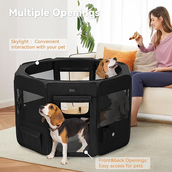 PETSFIT 45.5" Dog Playpen with Dual Zipper Doors –Sturdy Foldable Pet Playpen for Large & Medium Dogs with Removable Mesh Top and Leakproof Bottom