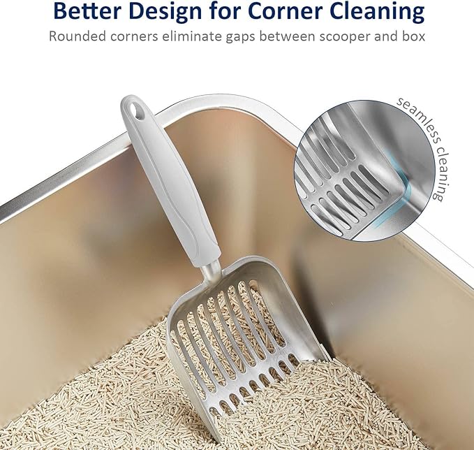 WePet Cat Litter Scoop, Aluminum Alloy Sifter, Kitty Metal Scooper, Deep Shovel, Long Handle, Poop Sifting, Kitten Pooper Lifter, Durable, Heavy Duty, for Litter Box