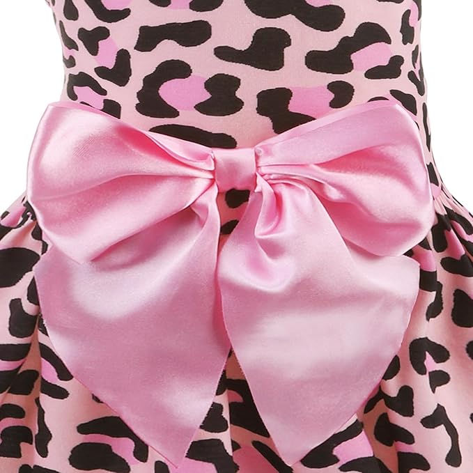 PUPTECK Print Dog Dress Pet Apparel with Cute Bowtie Puppy Clothes Outfit, Leopard Print, L
