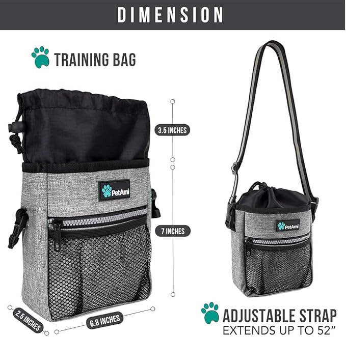 PetAmi Dog Treat Pouch, Pet Treat Pouch for Training, Dog Walking Bag Holder for Kibbles, Pet Food Toy, Dog Trainer Essentials Supplies, Poop Bag Dispenser, 3 Ways to Wear (Heather Gray)