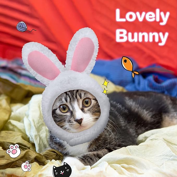 Xuniea 3 Pieces Cat Hat Costume Adjustable Pet Headwear Cat Bunny Hat with Rabbit Ears Kitten Dog Cosplay Cap for Kitten Halloween Party Birthday Theme Party Photo Prop (Basic Style)