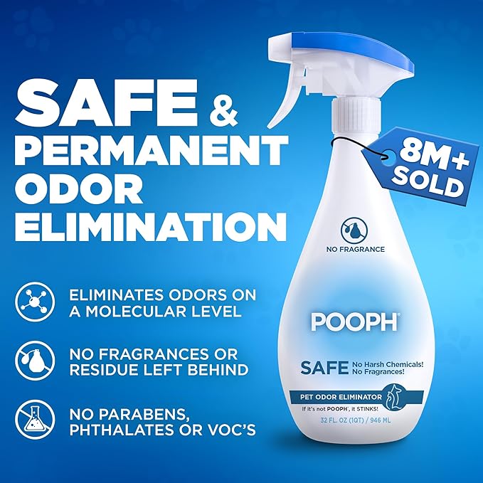 POOPH Pet Odor Eliminator and Litter Box Deodorizer - 2x32oz Bottles - Instant, Safe, Fragrance-Free, Clear, Non-Staining, Unscented