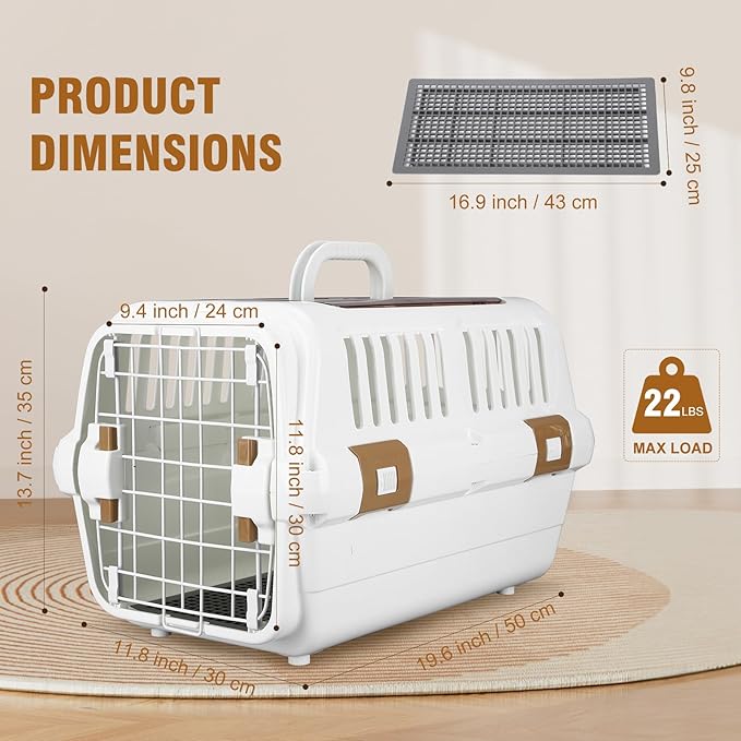 Hard-Sided Plastic Dog and Cat Kennel,Two-Door Pet Carrier, Plastic Wire Door, Top or Front Loading,Pets up to 22LBS,Fully Breathable, Perfect for Traveling/Hiking/Camping/Veterinary Visits
