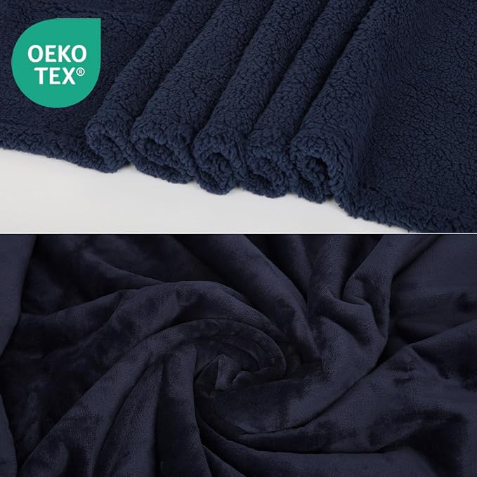 Waterproof Dog Blanket for Medium Dogs - Reversible Washable Pet Blanket, Soft Sherpa Fleece Furniture Protector, Cat Throw Bed Couch, Navy, 30"x40"