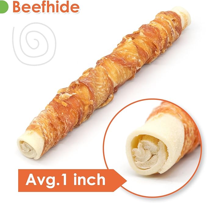 MON2SUN Dog Treats, 9 Inch Chicken Wrapped Rawhide Rolls Snacks, Teeth Cleaning and Long Lasting Chews for Medium and Large Dogs, 23.28oz (6 Count-Pack of 1)