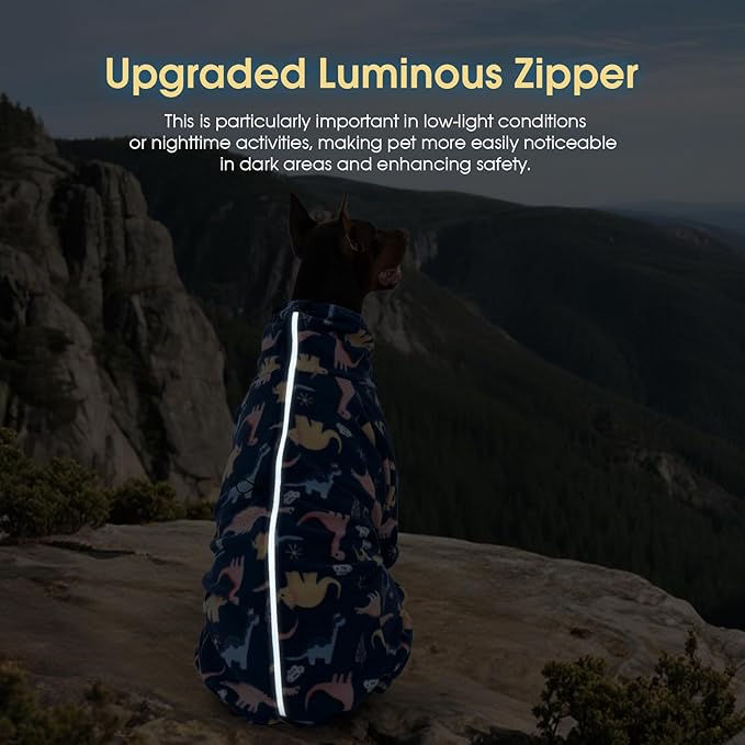 ROZKITCH Dog Winter Coat Soft Dog Fleece Pajamas, Pet Windproof Warm Cold Weather Jacket Vest with Reflective Zipper, Jumpsuit Apparel Outfit Clothes for Medium Dog Dinosaur M