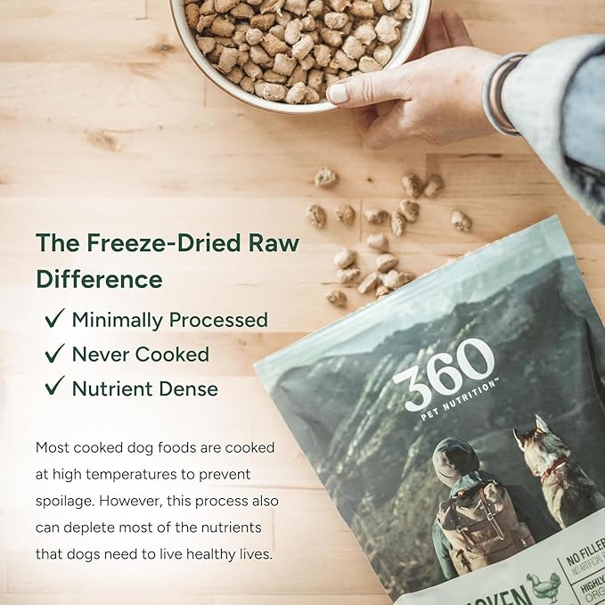 360 Pet Nutrition Freeze-Dried Raw Dog Food – Chicken Recipe with Liver & Organs, High Protein, Omega-3s, Fruits, Veggies & Superfoods, Grain-Free, No Fillers, 3 lb – Made in USA