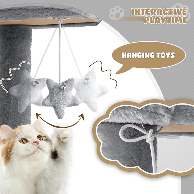 Magshion Cat Tree 77" Cats Tower for Indoor Cats, Multi-Level Cat Condo with Scratching Post, Top Perch, Sisal Board and Dangling Ball, Cat Stand Jumping Platform Kittens Pet Play House (Light Grey)