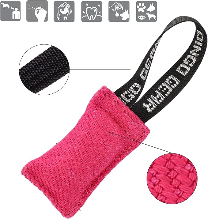 Dingo Gear French Linen tug Toy for Dog, Dog Bumper for Training, Agility, tug of war, Dog bite Pillow for Strong Dog, 1handle 4" Pink S00306